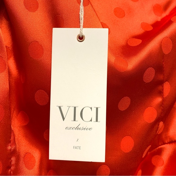 Vici Margaux Satin Feather Trim Midi Dress XS One Shoulder Holiday Christmas Red - Picture 14 of 16